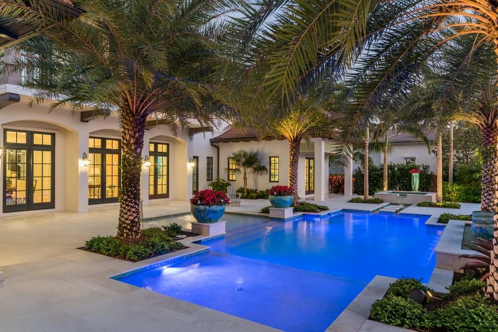 pool outside florida palm trees summer